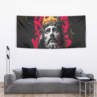 Jesus Graffiti Design Tapestry Crowned Portrait and Urban Street Art Style in Red Yellow Black Theme - Wonder Print Shop