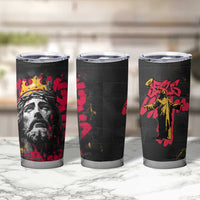 Jesus Graffiti Design Tumbler Cup Crowned Portrait and Urban Street Art Style in Red Yellow Black Theme - Wonder Print Shop