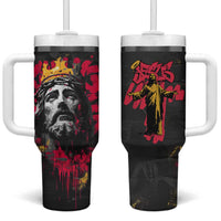 Jesus Graffiti Design Tumbler With Handle Crowned Portrait and Urban Street Art Style in Red Yellow Black Theme - Wonder Print Shop