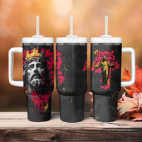 Jesus Graffiti Design Tumbler With Handle Crowned Portrait and Urban Street Art Style in Red Yellow Black Theme - Wonder Print Shop