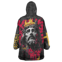Jesus Graffiti Design Wearable Blanket Hoodie Crowned Portrait and Urban Street Art Style in Red Yellow Black Theme - Wonder Print Shop