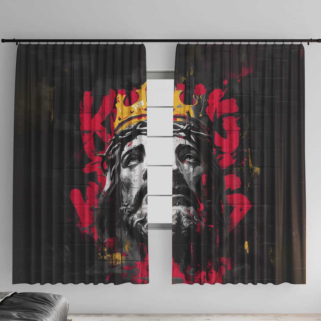 Jesus Graffiti Design Window Curtain Crowned Portrait and Urban Street Art Style in Red Yellow Black Theme - Wonder Print Shop