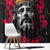 Jesus Graffiti Design Window Curtain Crowned Portrait and Urban Street Art Style in Red Yellow Black Theme - Wonder Print Shop