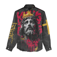 Jesus Graffiti Design Women Casual Shirt Crowned Portrait and Urban Street Art Style in Red Yellow Black Theme - Wonder Print Shop