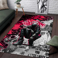 Hip Hop Graffiti Design Area Rug Sitting Hooded Figure and Red Black Street Art Elements - Wonder Print Shop