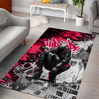 Hip Hop Graffiti Design Area Rug Sitting Hooded Figure and Red Black Street Art Elements - Wonder Print Shop