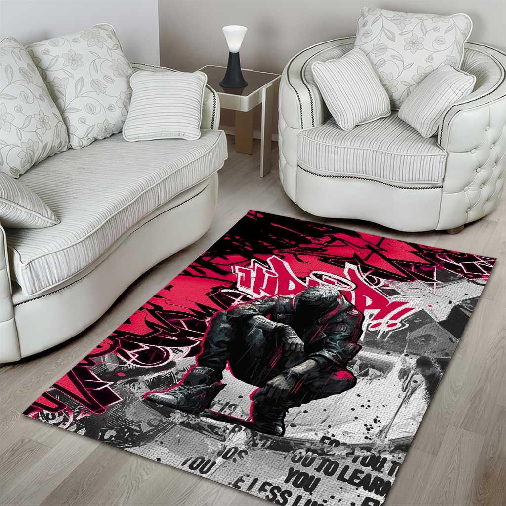 Hip Hop Graffiti Design Area Rug Sitting Hooded Figure and Red Black Street Art Elements - Wonder Print Shop