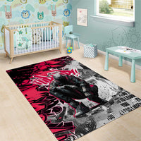 Hip Hop Graffiti Design Area Rug Sitting Hooded Figure and Red Black Street Art Elements - Wonder Print Shop