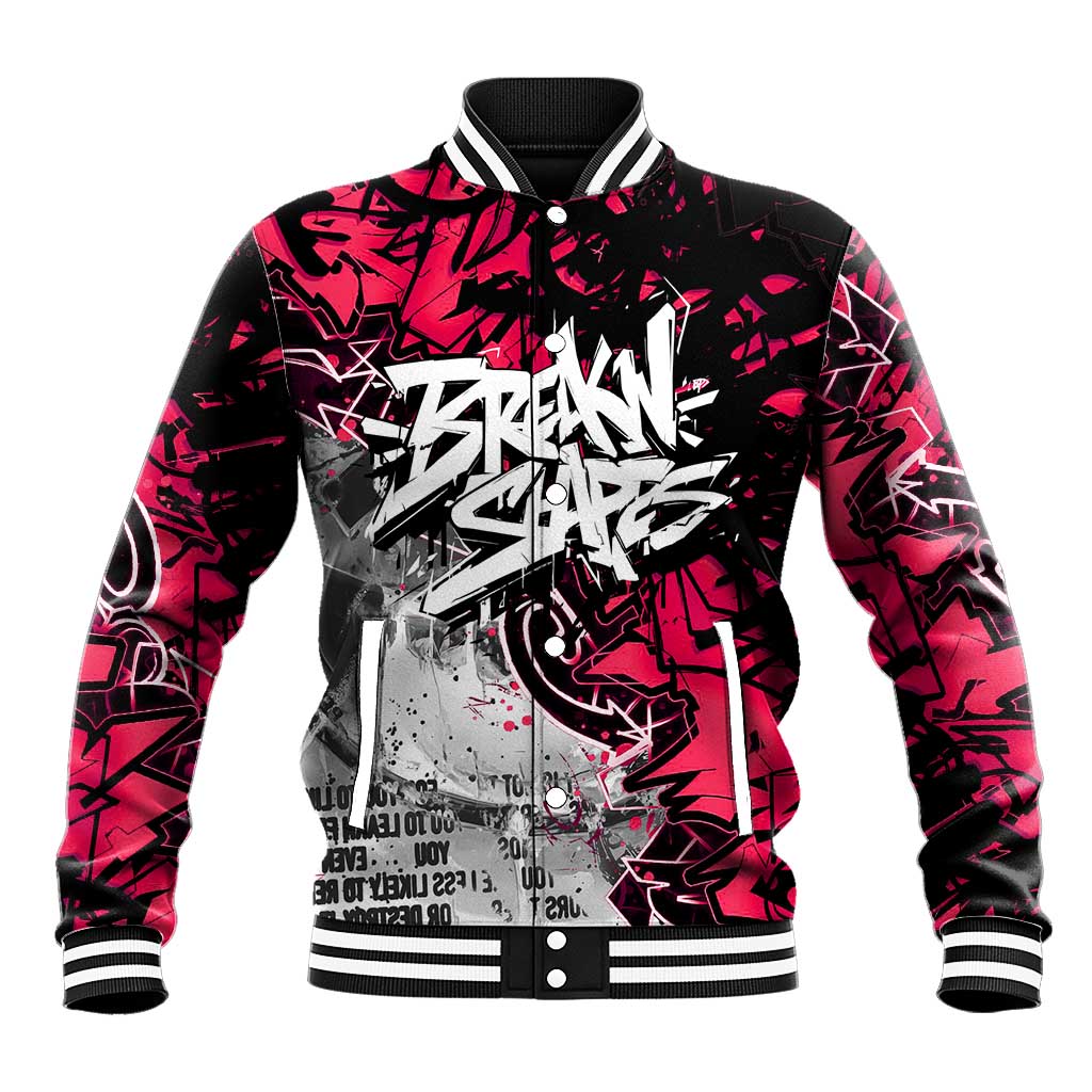 Hip Hop Graffiti Design Baseball Jacket Sitting Hooded Figure and Red Black Street Art Elements - Wonder Print Shop