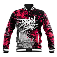 Hip Hop Graffiti Design Baseball Jacket Sitting Hooded Figure and Red Black Street Art Elements - Wonder Print Shop