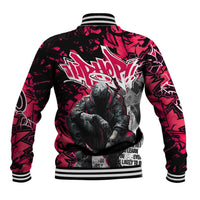 Hip Hop Graffiti Design Baseball Jacket Sitting Hooded Figure and Red Black Street Art Elements - Wonder Print Shop
