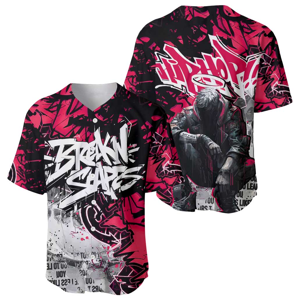 Hip Hop Graffiti Design Baseball Jersey Sitting Hooded Figure and Red Black Street Art Elements - Wonder Print Shop