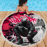 Hip Hop Graffiti Design Beach Blanket Sitting Hooded Figure and Red Black Street Art Elements - Wonder Print Shop