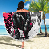 Hip Hop Graffiti Design Beach Blanket Sitting Hooded Figure and Red Black Street Art Elements - Wonder Print Shop