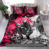Hip Hop Graffiti Design Bedding Set Sitting Hooded Figure and Red Black Street Art Elements - Wonder Print Shop