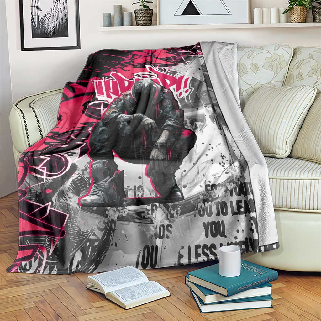 Hip Hop Graffiti Design Blanket Sitting Hooded Figure and Red Black Street Art Elements - Wonder Print Shop