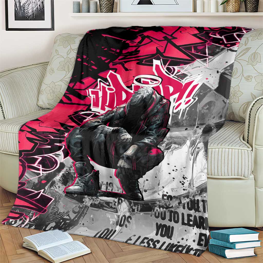 Hip Hop Graffiti Design Blanket Sitting Hooded Figure and Red Black Street Art Elements - Wonder Print Shop