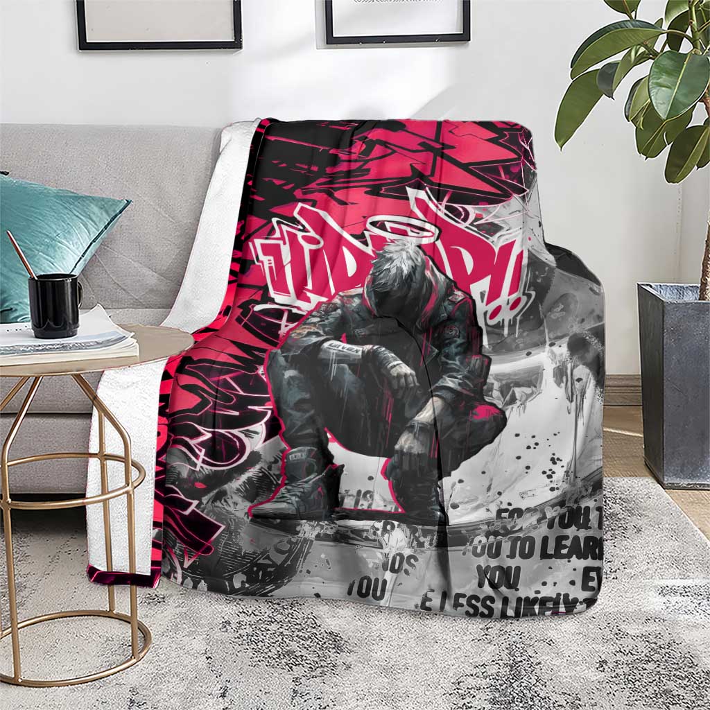 Hip Hop Graffiti Design Blanket Sitting Hooded Figure and Red Black Street Art Elements - Wonder Print Shop