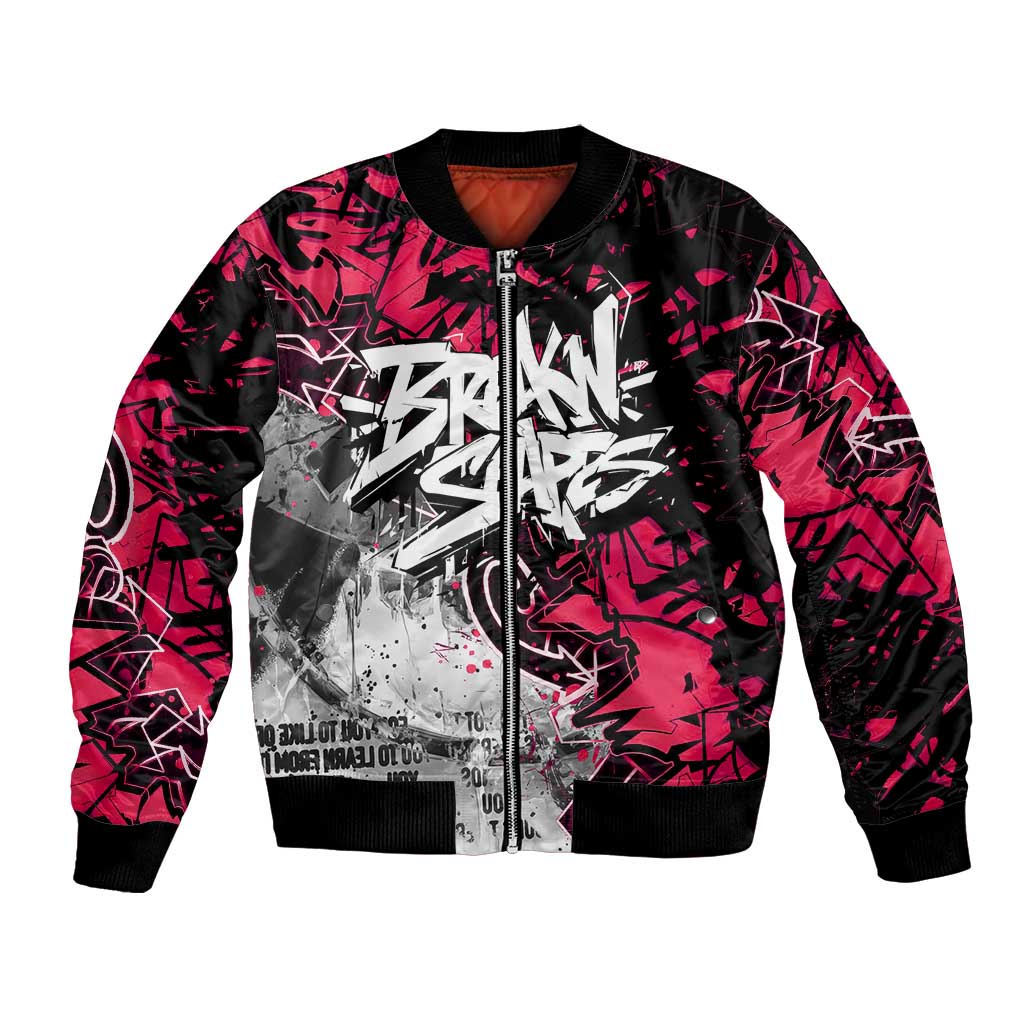 Hip Hop Graffiti Design Bomber Jacket Sitting Hooded Figure and Red Black Street Art Elements - Wonder Print Shop