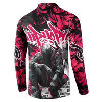 Hip Hop Graffiti Design Button Sweatshirt Sitting Hooded Figure and Red Black Street Art Elements - Wonder Print Shop