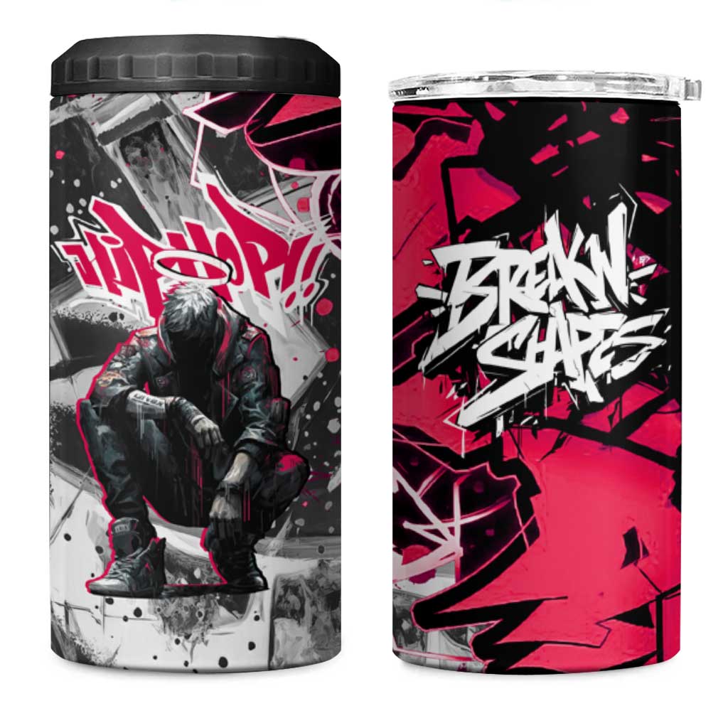 Hip Hop Graffiti Design 4 in 1 Can Cooler Tumbler Sitting Hooded Figure and Red Black Street Art Elements - Wonder Print Shop