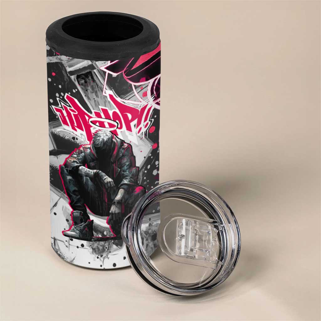 Hip Hop Graffiti Design 4 in 1 Can Cooler Tumbler Sitting Hooded Figure and Red Black Street Art Elements - Wonder Print Shop