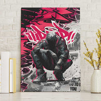 Hip Hop Graffiti Design Canvas Wall Art Sitting Hooded Figure and Red Black Street Art Elements - Wonder Print Shop