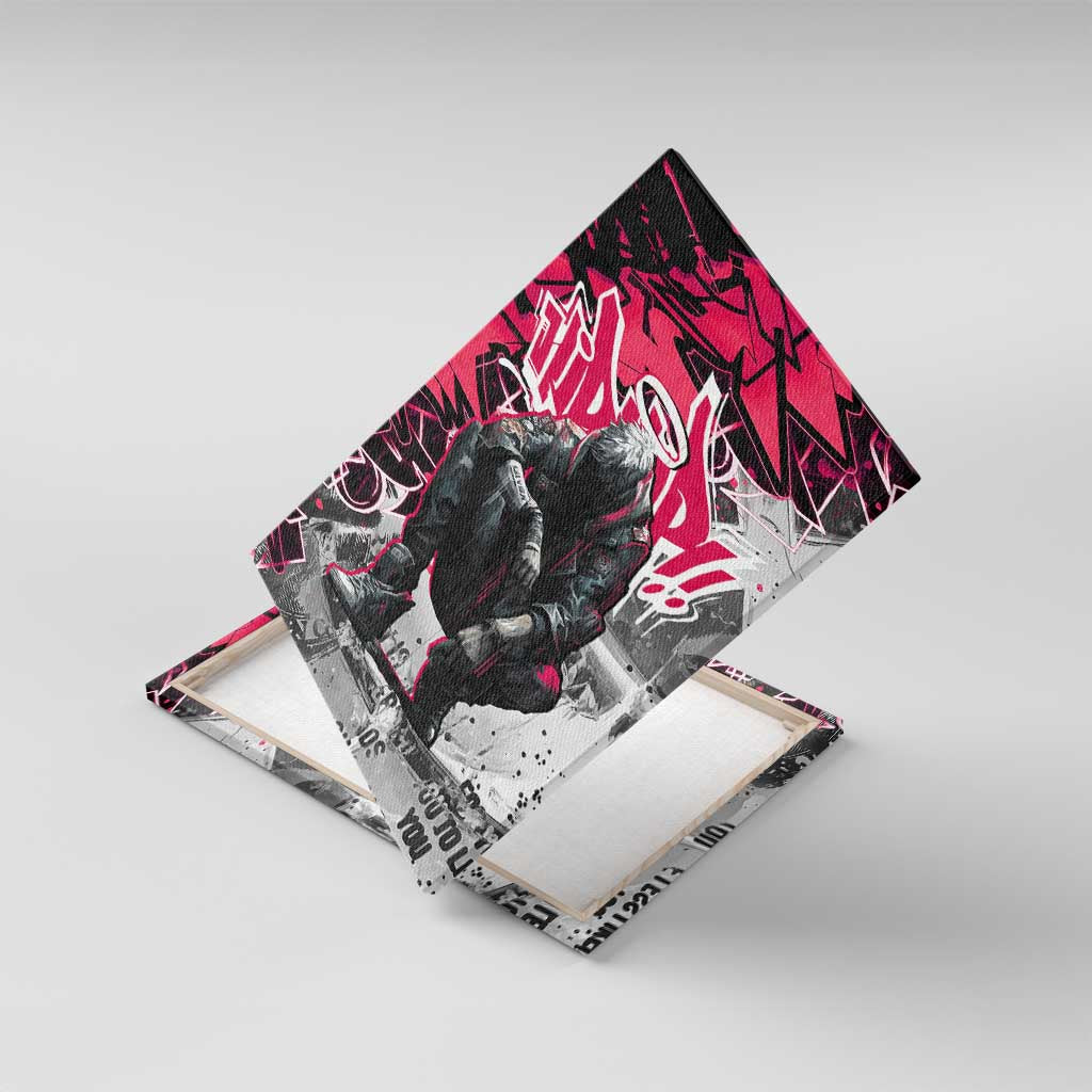 Hip Hop Graffiti Design Canvas Wall Art Sitting Hooded Figure and Red Black Street Art Elements - Wonder Print Shop