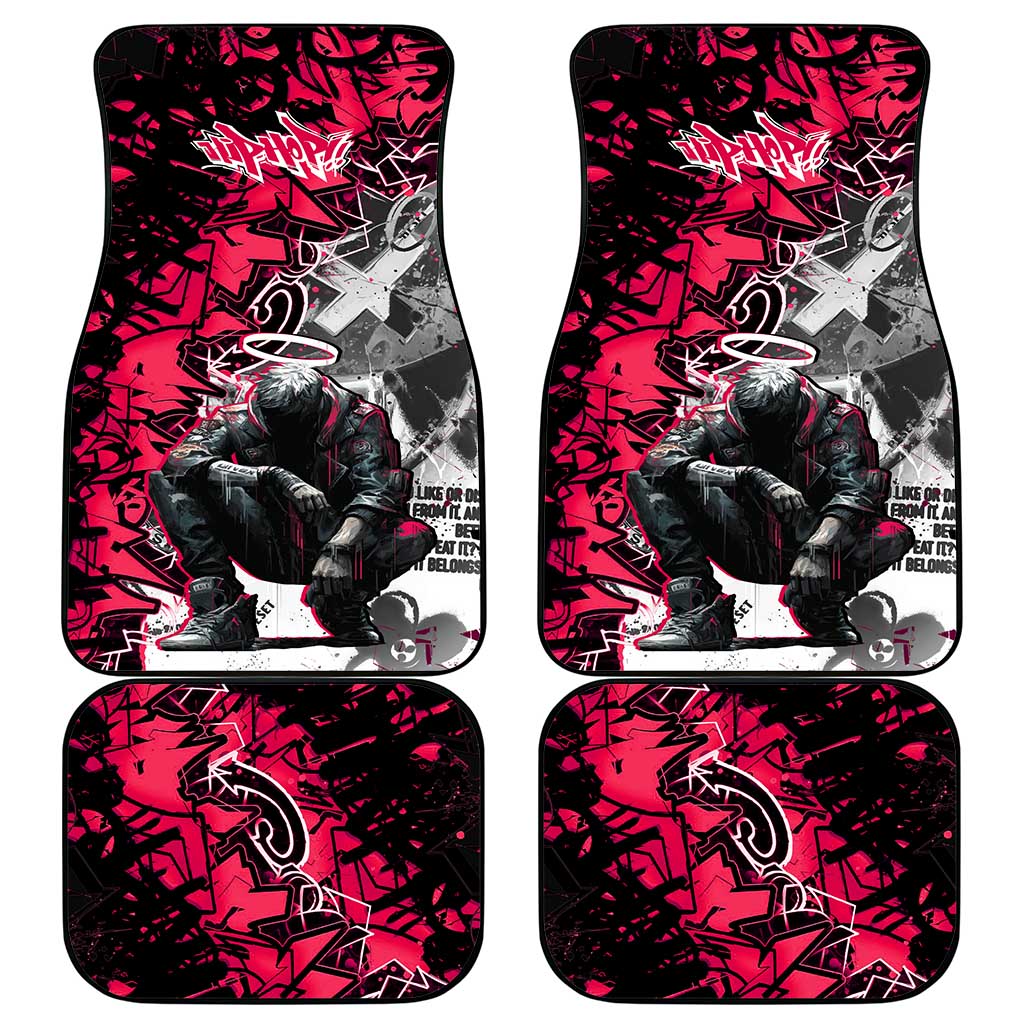 Hip Hop Graffiti Design Car Mats Sitting Hooded Figure and Red Black Street Art Elements - Wonder Print Shop