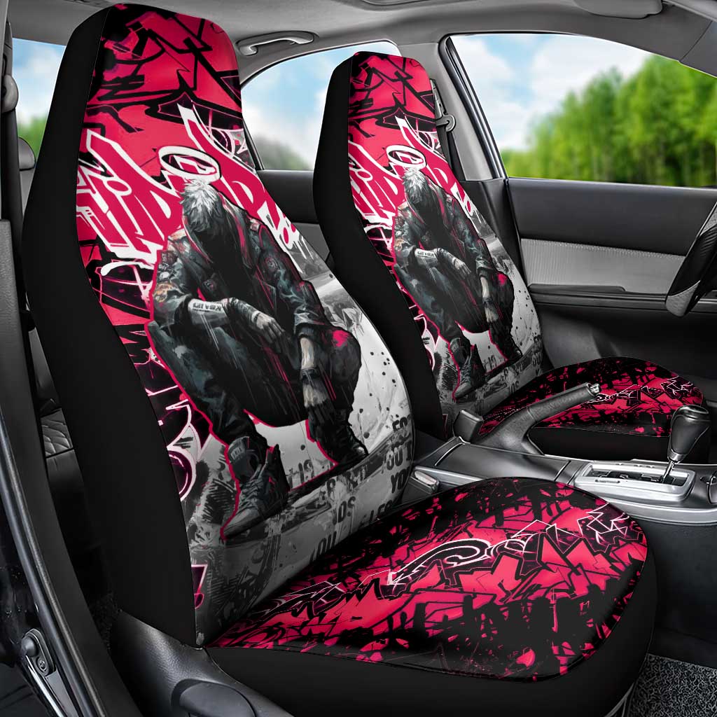 Hip Hop Graffiti Design Car Seat Cover Sitting Hooded Figure and Red Black Street Art Elements - Wonder Print Shop