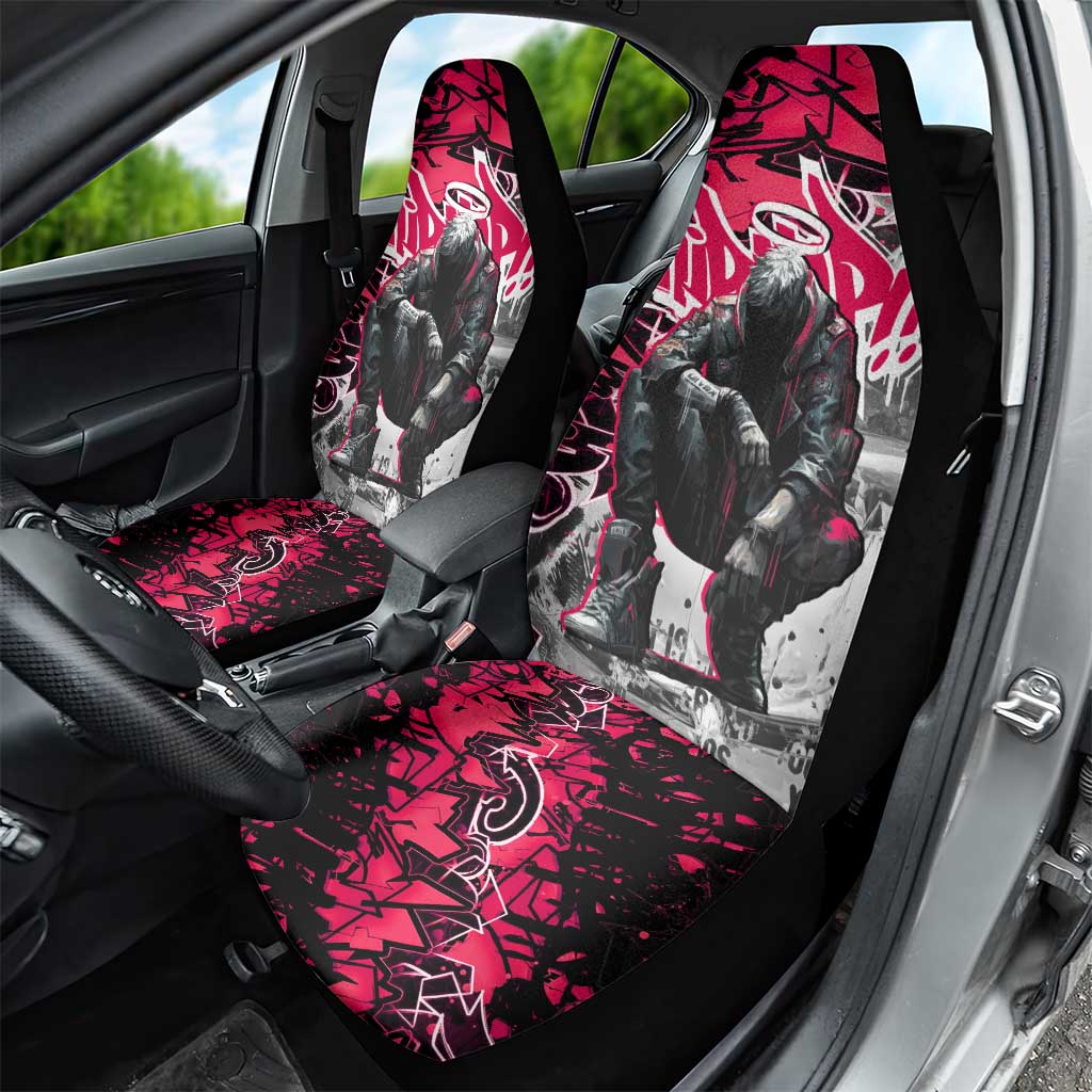 Hip Hop Graffiti Design Car Seat Cover Sitting Hooded Figure and Red Black Street Art Elements - Wonder Print Shop