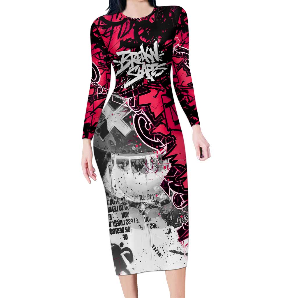 Hip Hop Graffiti Design Family Matching Long Sleeve Bodycon Dress and Hawaiian Shirt Sitting Hooded Figure and Red Black Street Art Elements - Wonder Print Shop