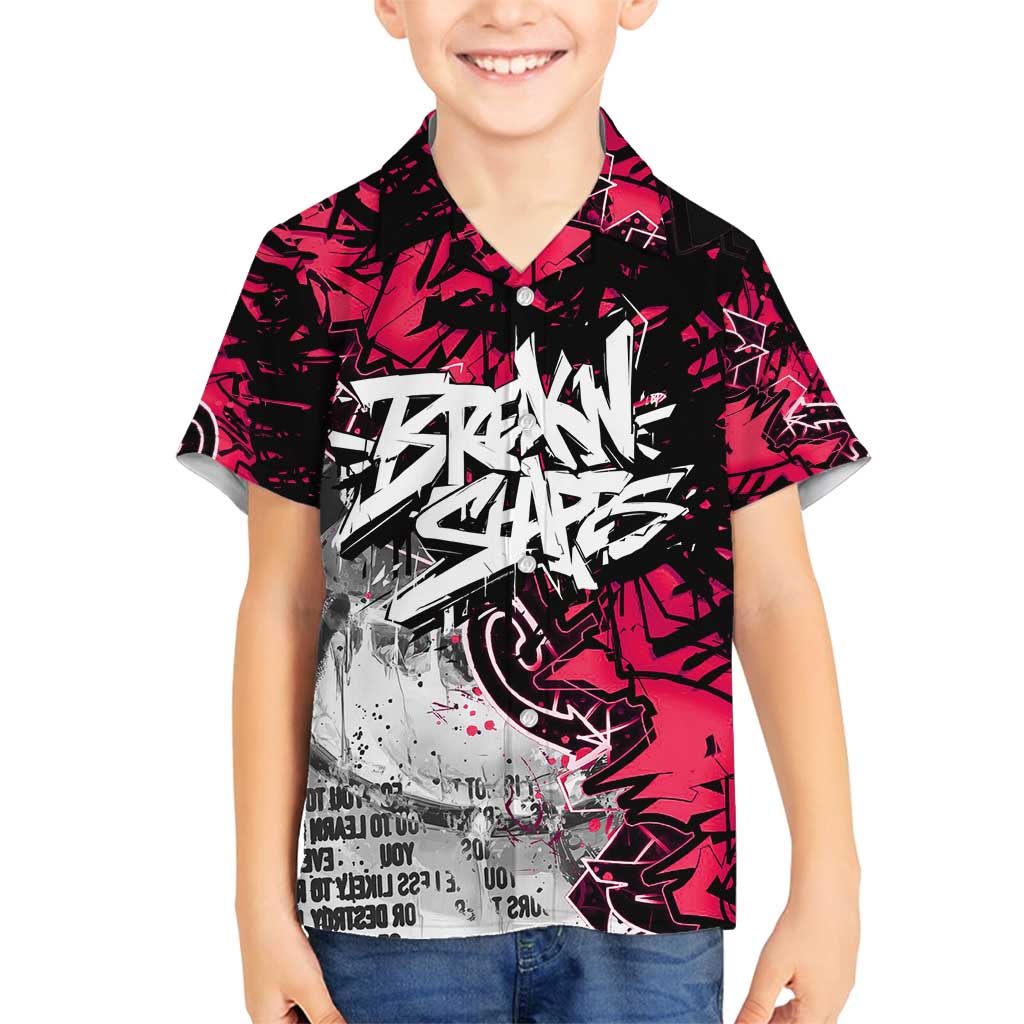 Hip Hop Graffiti Design Family Matching Long Sleeve Bodycon Dress and Hawaiian Shirt Sitting Hooded Figure and Red Black Street Art Elements - Wonder Print Shop