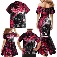 Hip Hop Graffiti Design Family Matching Mermaid Dress and Hawaiian Shirt Sitting Hooded Figure and Red Black Street Art Elements - Wonder Print Shop