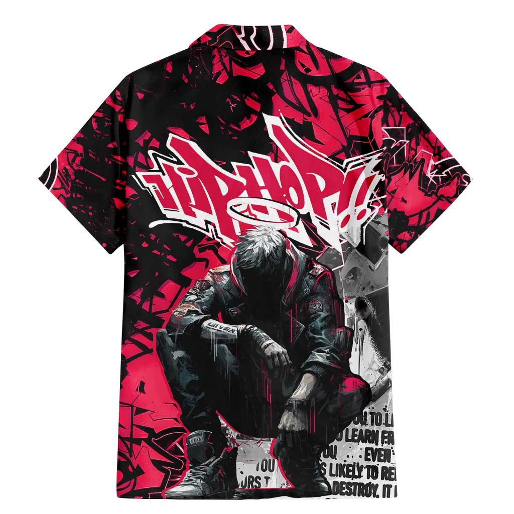 Hip Hop Graffiti Design Family Matching Mermaid Dress and Hawaiian Shirt Sitting Hooded Figure and Red Black Street Art Elements - Wonder Print Shop