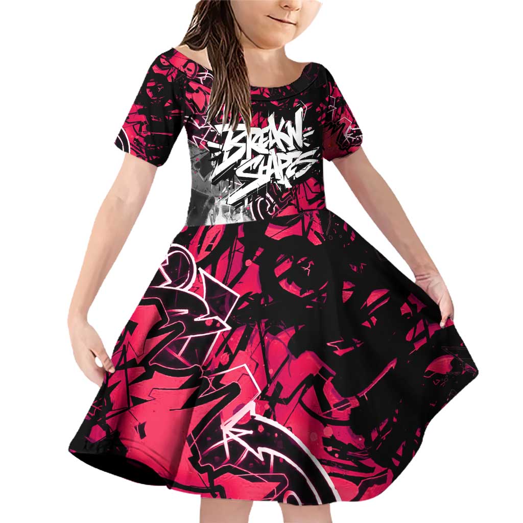 Hip Hop Graffiti Design Family Matching Off Shoulder Short Dress and Hawaiian Shirt Sitting Hooded Figure and Red Black Street Art Elements - Wonder Print Shop