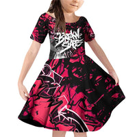 Hip Hop Graffiti Design Family Matching Off Shoulder Short Dress and Hawaiian Shirt Sitting Hooded Figure and Red Black Street Art Elements - Wonder Print Shop