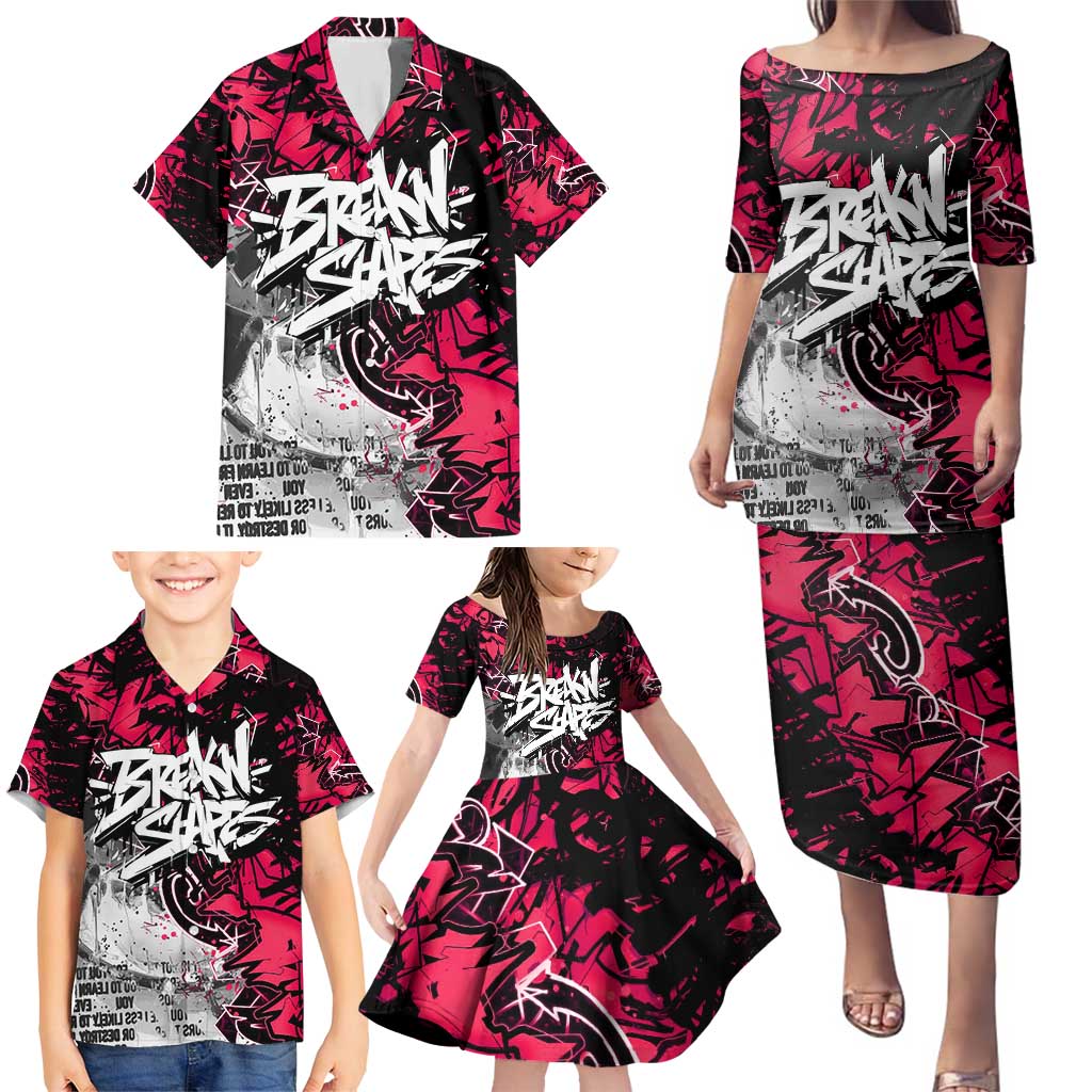 Hip Hop Graffiti Design Family Matching Puletasi and Hawaiian Shirt Sitting Hooded Figure and Red Black Street Art Elements - Wonder Print Shop