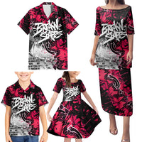 Hip Hop Graffiti Design Family Matching Puletasi and Hawaiian Shirt Sitting Hooded Figure and Red Black Street Art Elements - Wonder Print Shop