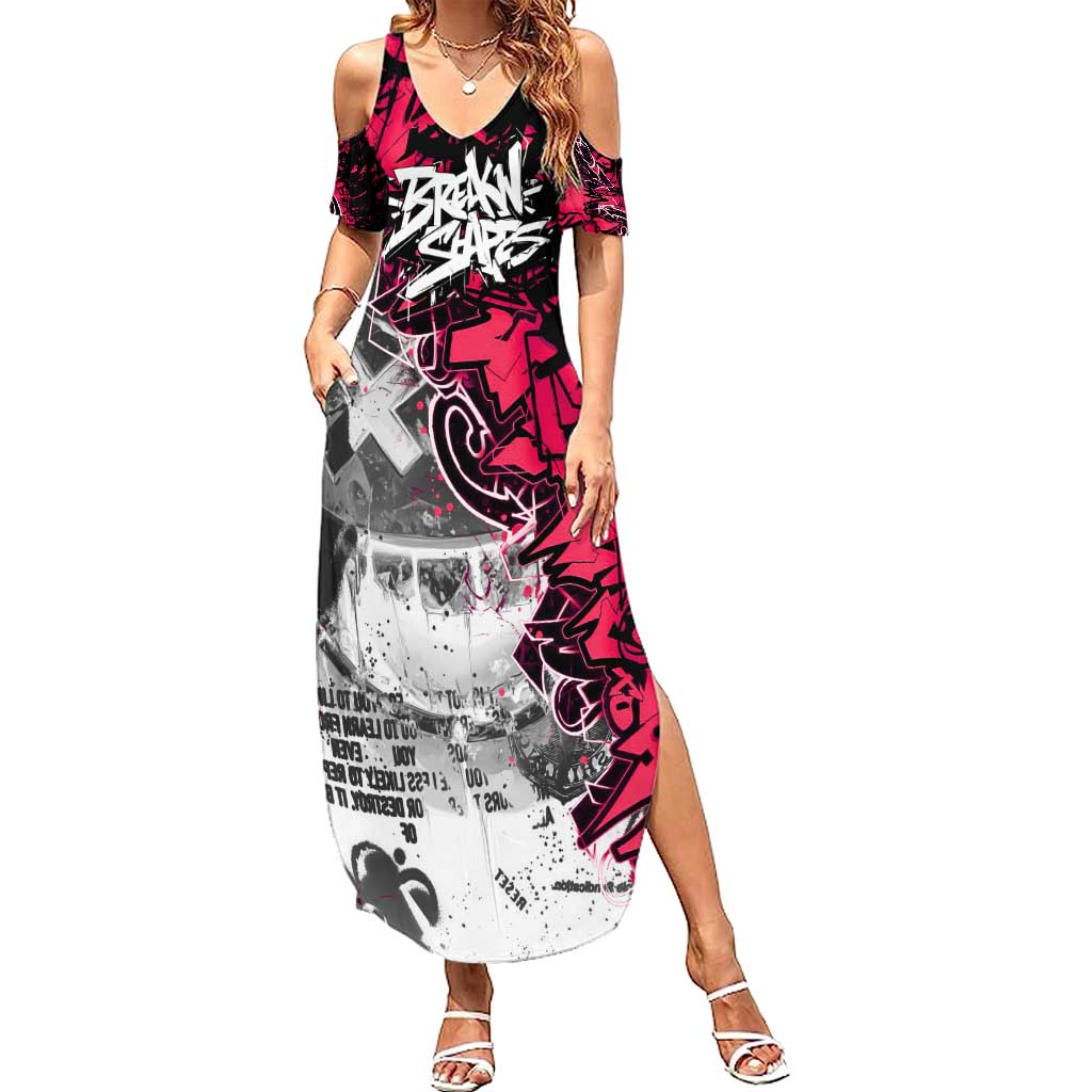 Hip Hop Graffiti Design Family Matching Summer Maxi Dress and Hawaiian Shirt Sitting Hooded Figure and Red Black Street Art Elements - Wonder Print Shop