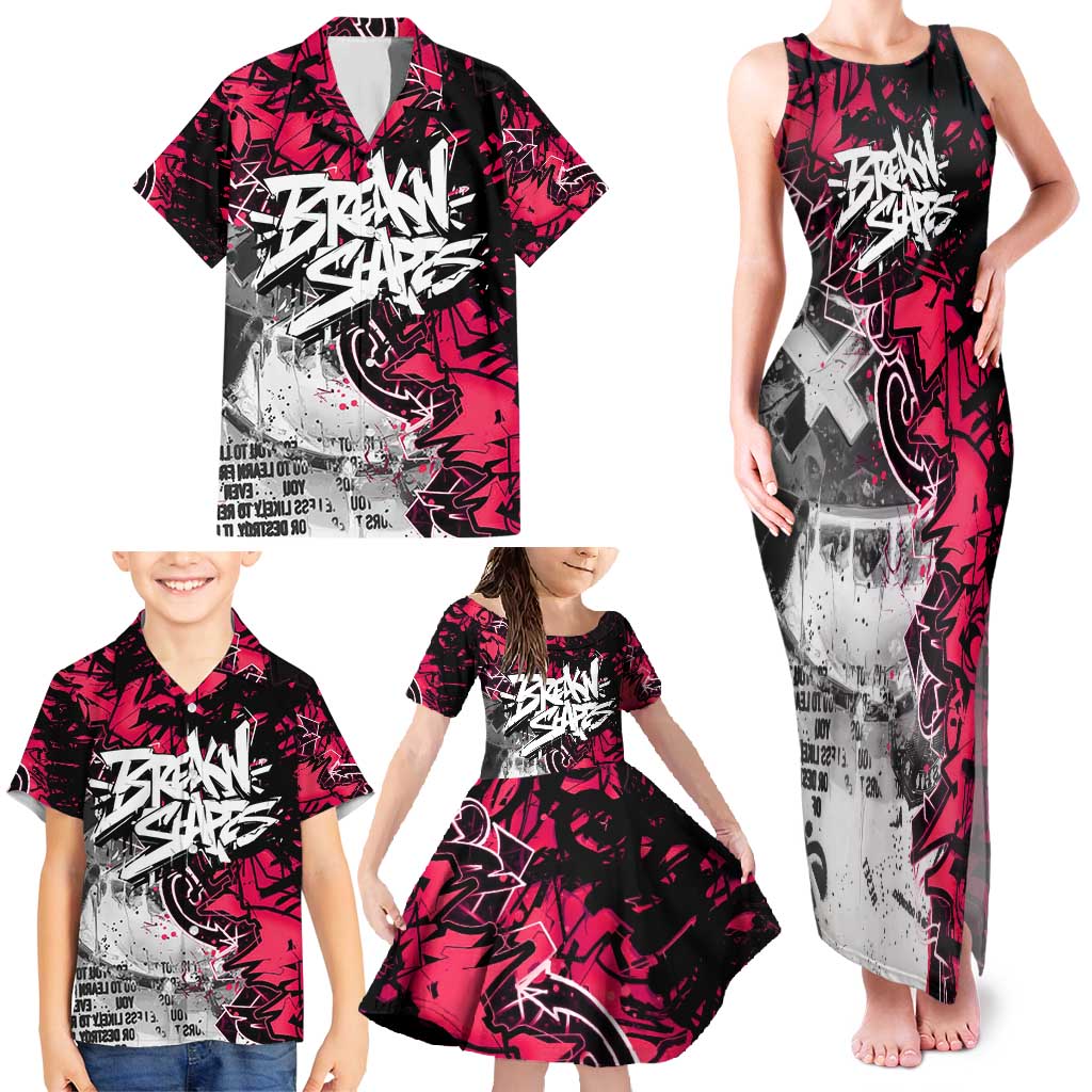 Hip Hop Graffiti Design Family Matching Tank Maxi Dress and Hawaiian Shirt Sitting Hooded Figure and Red Black Street Art Elements - Wonder Print Shop