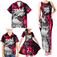 Hip Hop Graffiti Design Family Matching Tank Maxi Dress and Hawaiian Shirt Sitting Hooded Figure and Red Black Street Art Elements - Wonder Print Shop