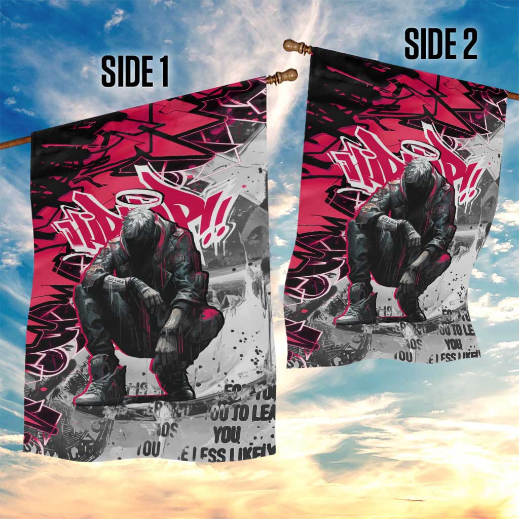 Hip Hop Graffiti Design Garden Flag Sitting Hooded Figure and Red Black Street Art Elements - Wonder Print Shop