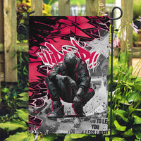 Hip Hop Graffiti Design Garden Flag Sitting Hooded Figure and Red Black Street Art Elements - Wonder Print Shop