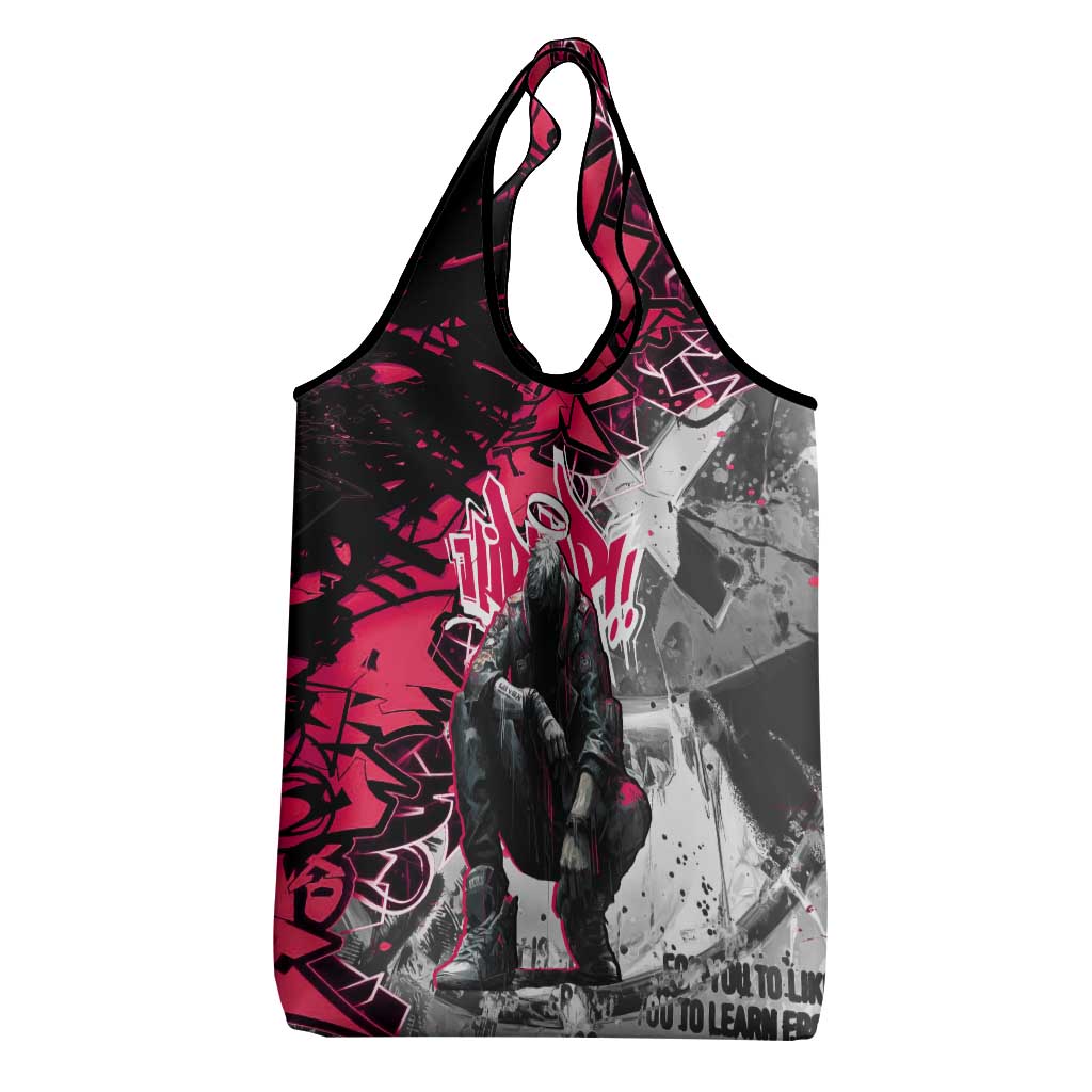 Hip Hop Graffiti Design Grocery Bag Sitting Hooded Figure and Red Black Street Art Elements - Wonder Print Shop