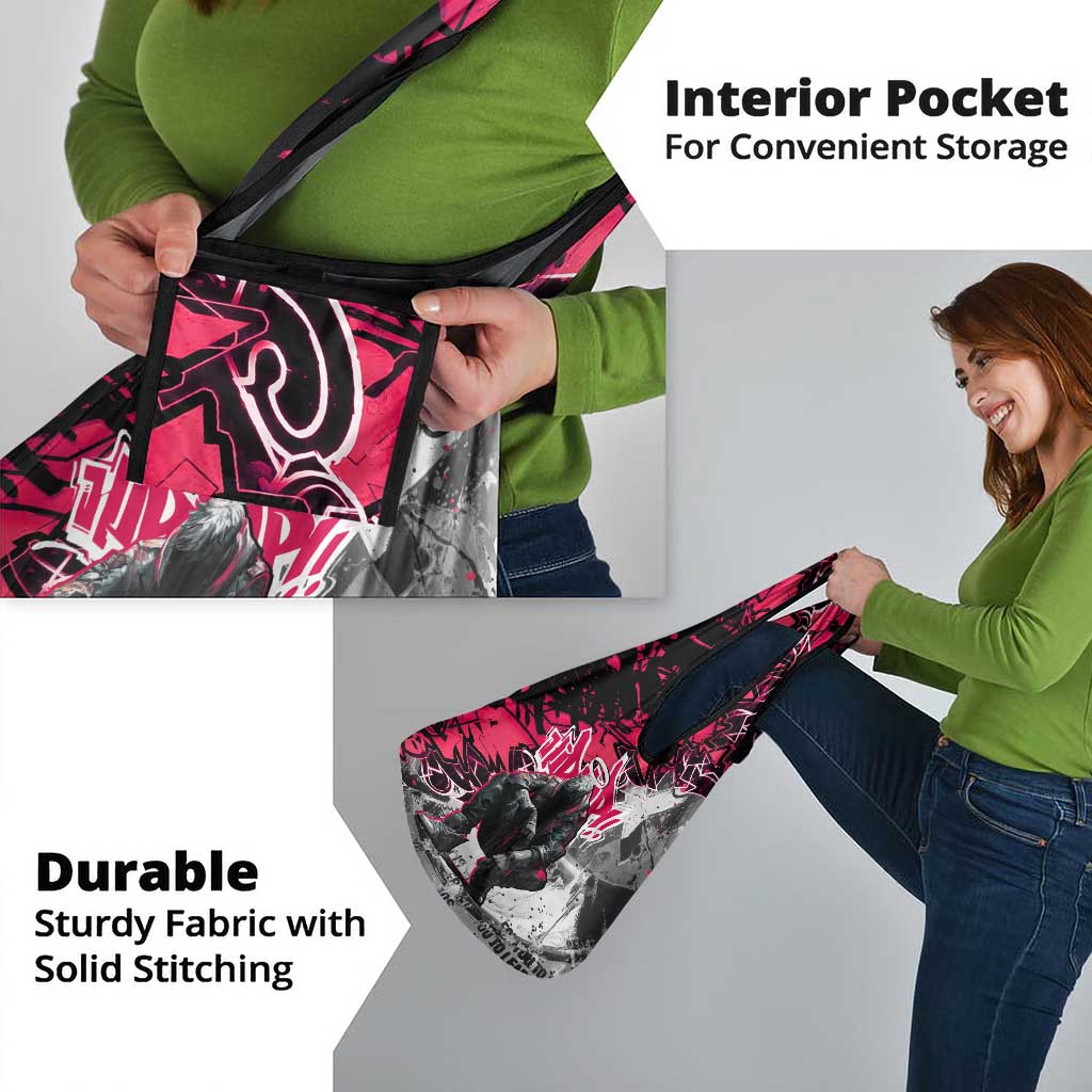 Hip Hop Graffiti Design Grocery Bag Sitting Hooded Figure and Red Black Street Art Elements - Wonder Print Shop