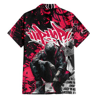 Hip Hop Graffiti Design Hawaiian Shirt Sitting Hooded Figure and Red Black Street Art Elements - Wonder Print Shop