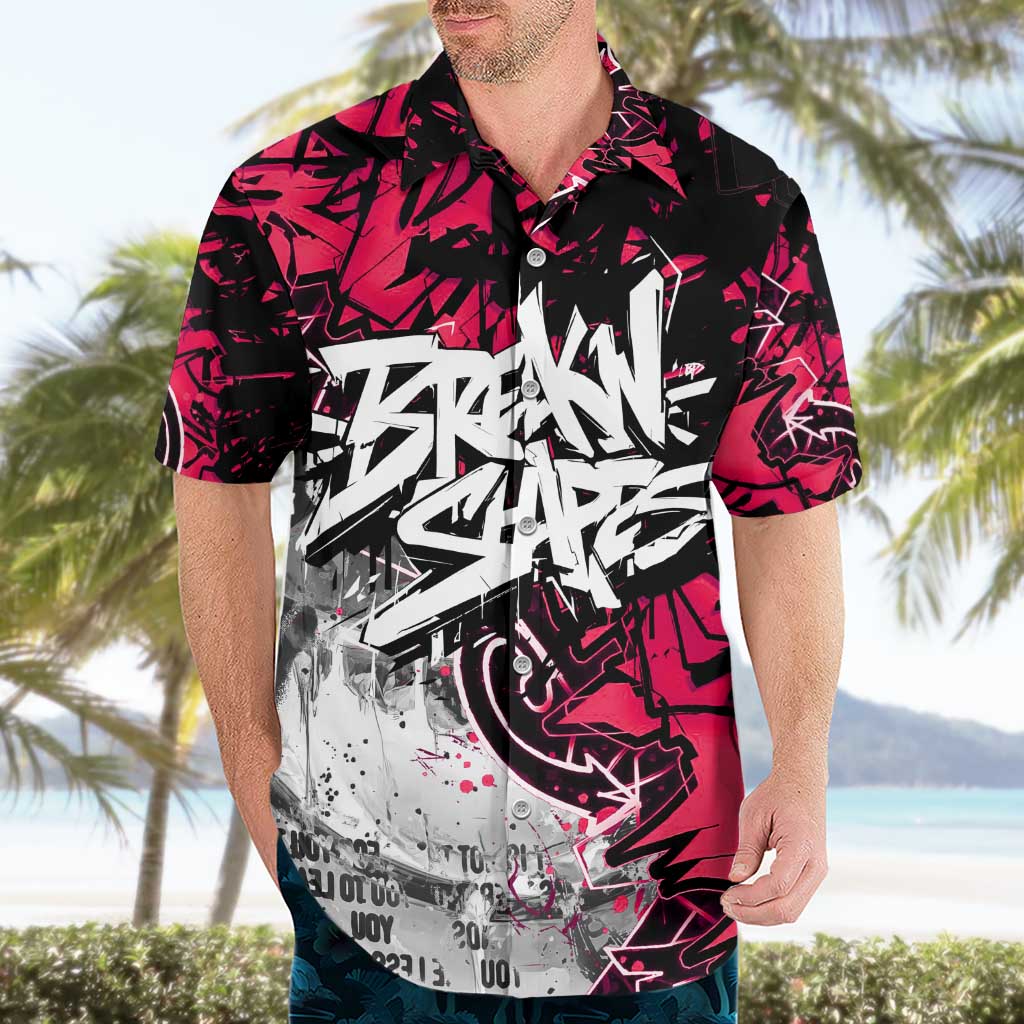Hip Hop Graffiti Design Hawaiian Shirt Sitting Hooded Figure and Red Black Street Art Elements - Wonder Print Shop