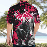 Hip Hop Graffiti Design Hawaiian Shirt Sitting Hooded Figure and Red Black Street Art Elements - Wonder Print Shop
