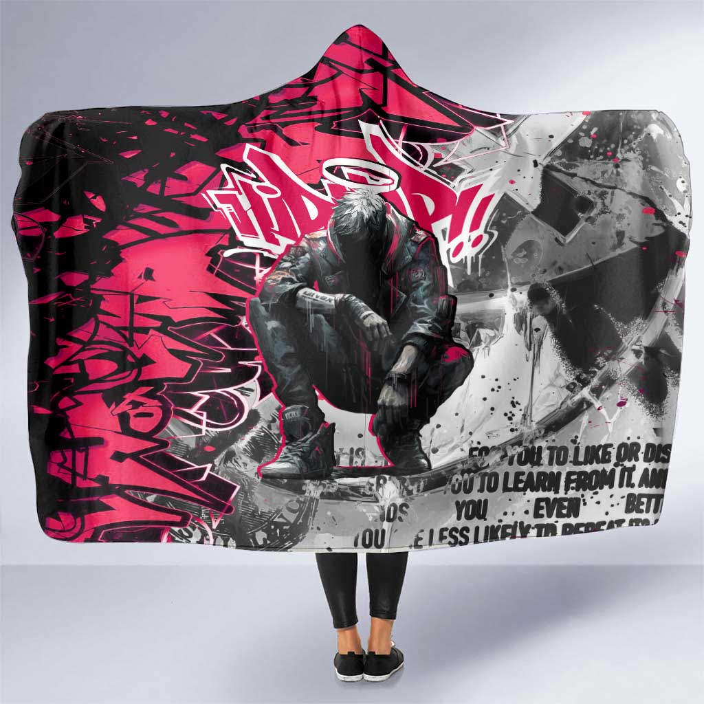Hip Hop Graffiti Design Hooded Blanket Sitting Hooded Figure and Red Black Street Art Elements - Wonder Print Shop